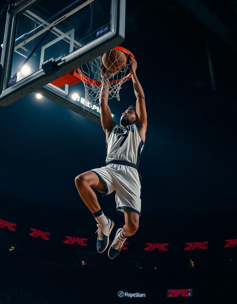Basketball player dunking